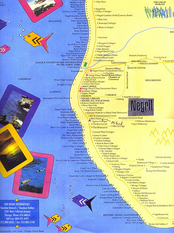 Map of Negril. Entertainment (Music Bar) Feature's live Band on Tuesdays and 